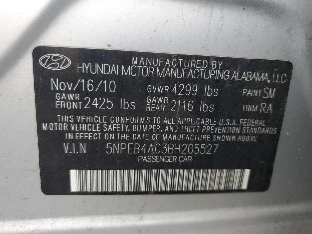 5NPEB4AC3BH205527 - 2011 HYUNDAI SONATA GLS SILVER photo 12