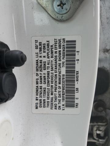 19XFB2F90CE337818 - 2012 HONDA CIVIC EXL WHITE photo 12