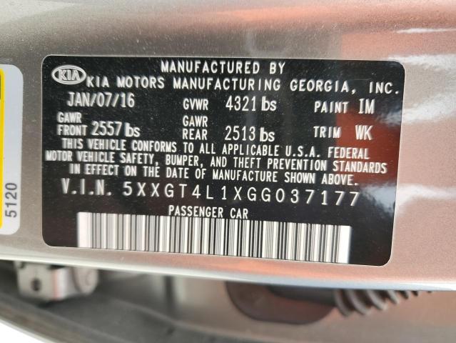 5XXGT4L1XGG037177 - 2016 KIA OPTIMA LX GRAY photo 12