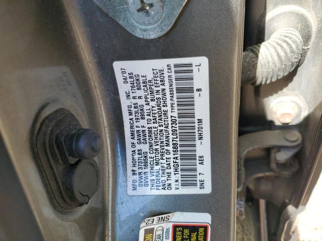 1HGFA16887L097307 - 2007 HONDA CIVIC EX GRAY photo 12