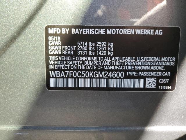 WBA7F0C50KGM24600 - 2019 BMW 750 I GRAY photo 12