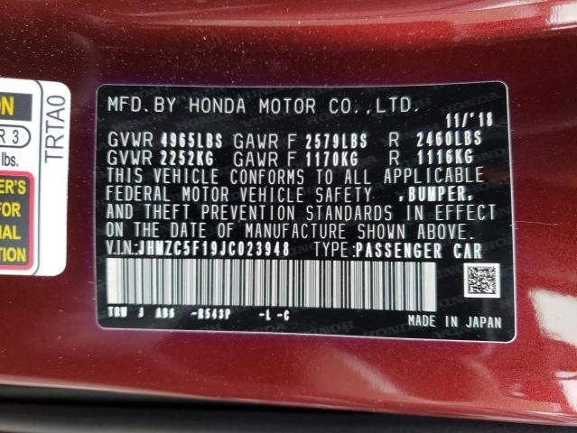 JHMZC5F19JC023948 - 2018 HONDA CLARITY RED photo 12