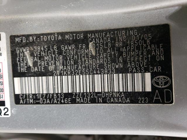 2T1KR32E55C443833 - 2005 TOYOTA COROLLA MA XR SILVER photo 12