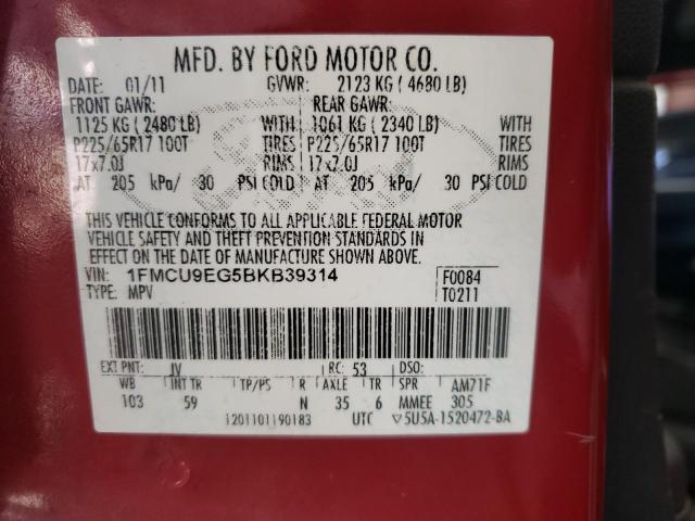 1FMCU9EG5BKB39314 - 2011 FORD ESCAPE LIMITED 红色 照片 13