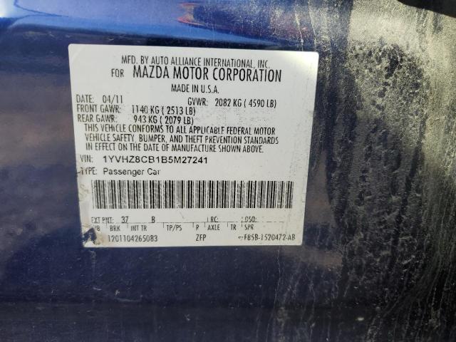 1YVHZ8CB1B5M27241 - 2011 MAZDA 6 S BLUE photo 12