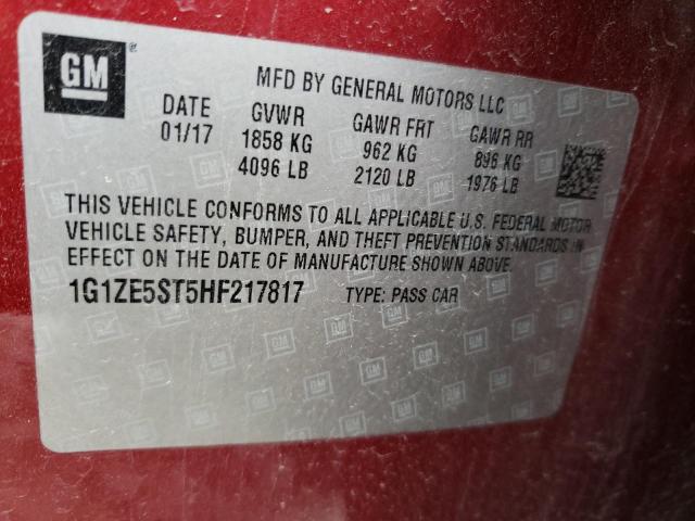 1G1ZE5ST5HF217817 - 2017 CHEVROLET MALIBU LT RED photo 12