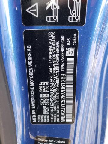 WBA2J7C52KVD61368 - 2019 BMW M240XI BLUE photo 12