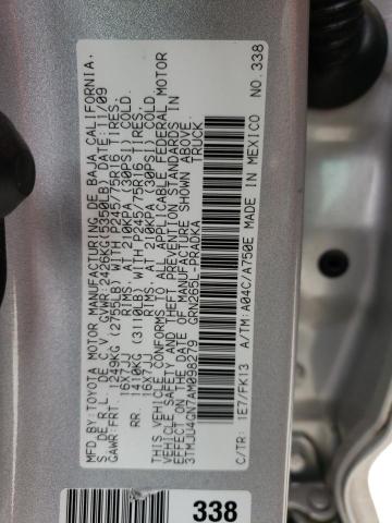 3TMJU4GN7AM098279 - 2010 TOYOTA TACOMA DOUBLE CAB PRERUNNER SILVER photo 13