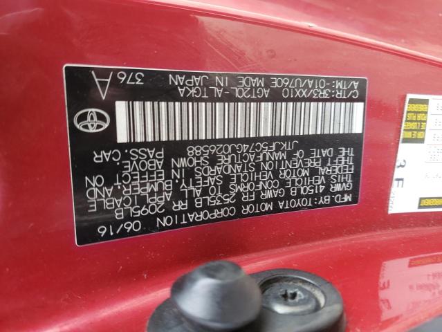 JTKJF5C74GJ026588 - 2016 TOYOTA SCION TC 红色 照片 12