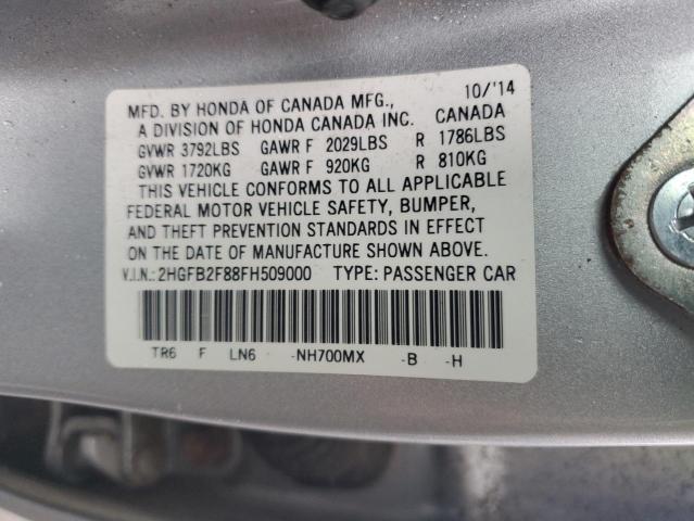 2HGFB2F88FH509000 - 2015 HONDA CIVIC EX SILVER photo 13