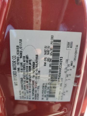 1FAFP40604F234293 - 2004 FORD MUSTANG RED photo 12