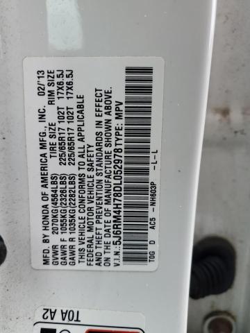 5J6RM4H78DL052978 - 2013 HONDA CR-V EXL WHITE photo 13