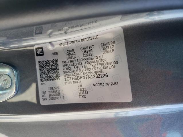 1GTH6BEN7N1232226 - 2022 GMC CANYON ELEVATION GRAY photo 12