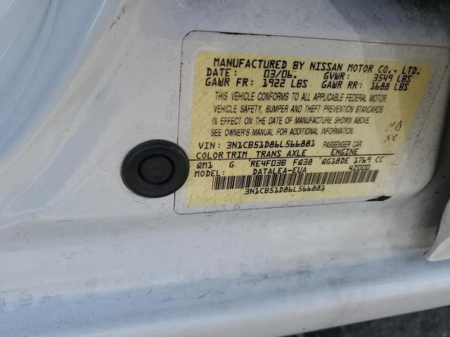 3N1CB51D86L566881 - 2006 NISSAN SENTRA 1.8 WHITE photo 13