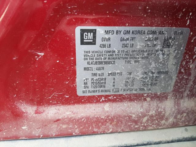 KL4CJBSB8EB658630 - 2014 BUICK ENCORE CONVENIENCE RED photo 14