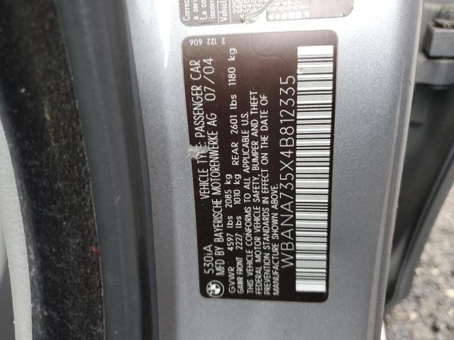 WBANA735X4B812335 - 2004 BMW 530 I GRAY photo 12