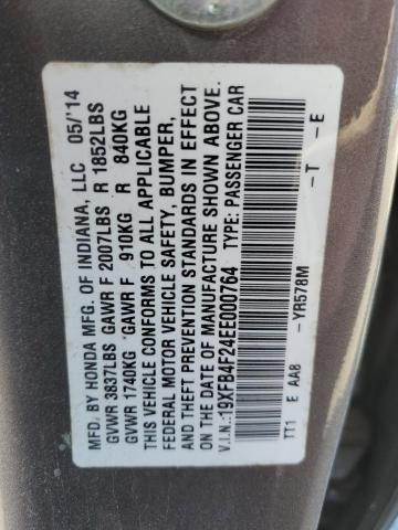 19XFB4F24EE000764 - 2014 HONDA CIVIC HYBRID GRAY photo 12