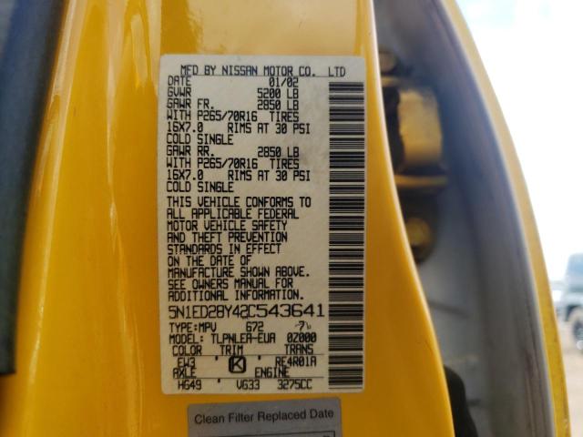 5N1ED28Y42C543641 - 2002 NISSAN XTERRA XE YELLOW photo 12