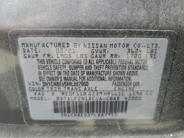 3N1CN8EV5ML887950 - 2021 NISSAN VERSA SV CHARCOAL photo 12