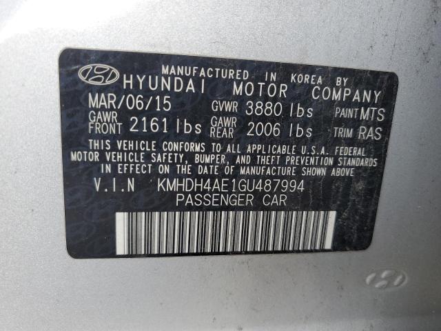 KMHDH4AE1GU487994 - 2016 HYUNDAI ELANTRA SE SILVER photo 12