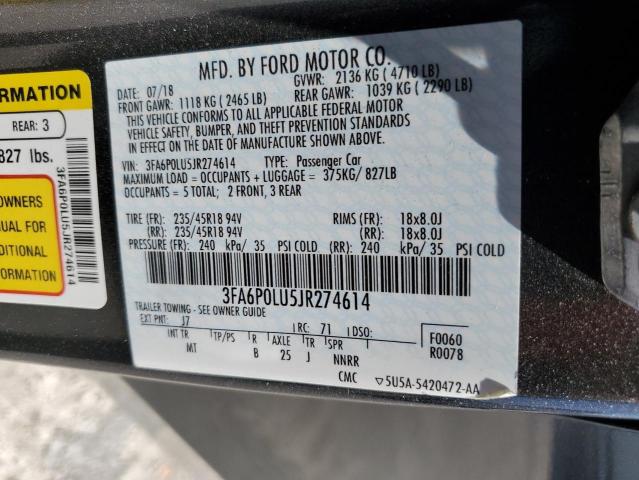 3FA6P0LU5JR274614 - 2018 FORD FUSION SE HYBRID GRAY photo 13