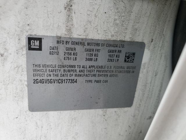 2G4GV5GV1C9177354 - 2012 BUICK REGAL GS Ақ фото 12