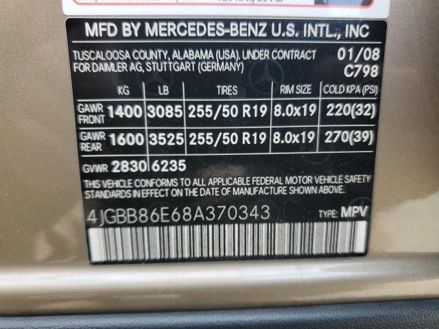 4JGBB86E68A370343 - 2008 MERCEDES-BENZ ML 350 TAN photo 12