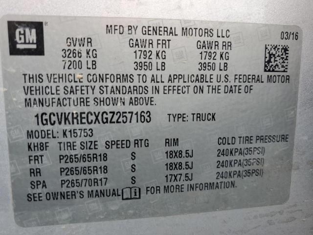 1GCVKRECXGZ257163 - 2016 CHEVROLET SILVERADO K1500 LT WHITE photo 13