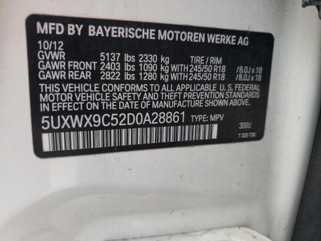 5UXWX9C52D0A28861 - 2013 BMW X3 XDRIVE28I WHITE photo 13