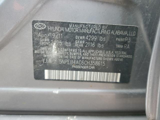 5NPEB4AC6CH358615 - 2012 HYUNDAI SONATA GLS GRAY photo 12