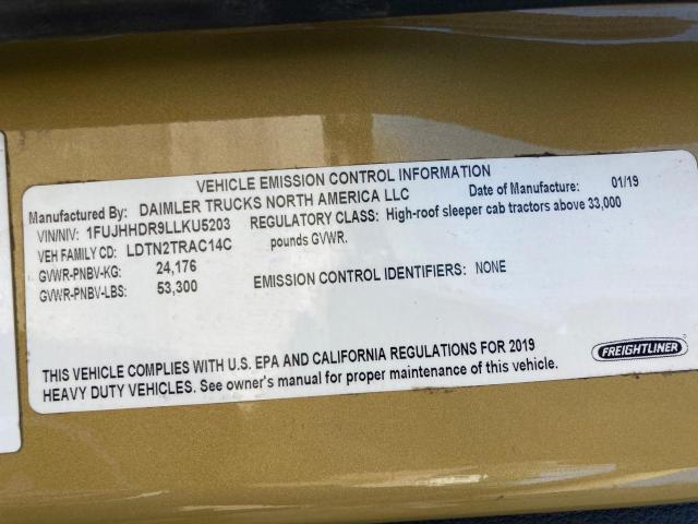 1FUJHHDR9LLKU5203 - 2020 FREIGHTLINER CASCADIA 126 Qızıl foto 10
