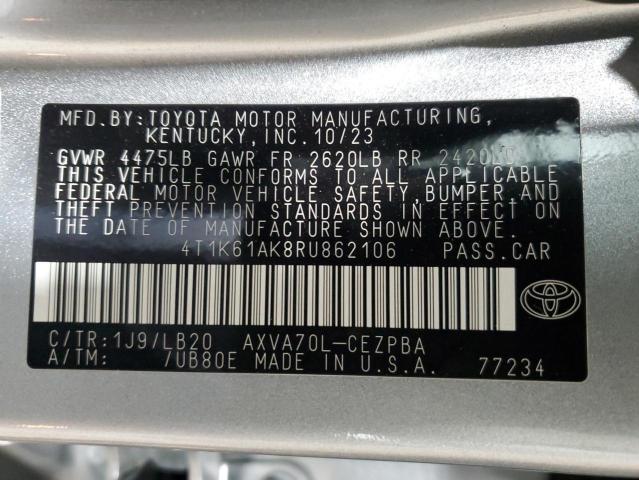 4T1K61AK8RU862106 - 2024 TOYOTA CAMRY XSE SILVER photo 12