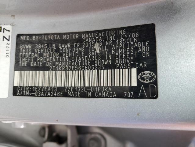 2T1KR32E56C605235 - 2006 TOYOTA COROLLA MA XR SILVER photo 13