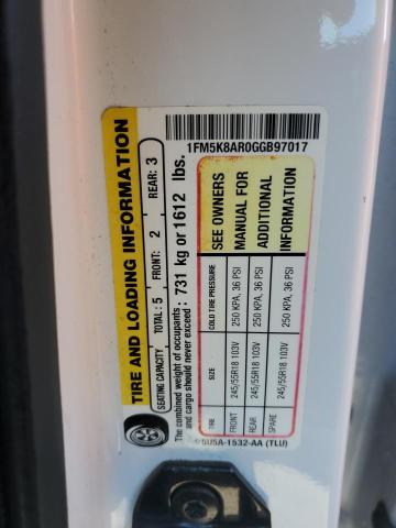 1FM5K8AR0GGB97017 - 2016 FORD EXPLORER POLICE INTERCEPTOR თეთრი ფოტო 12