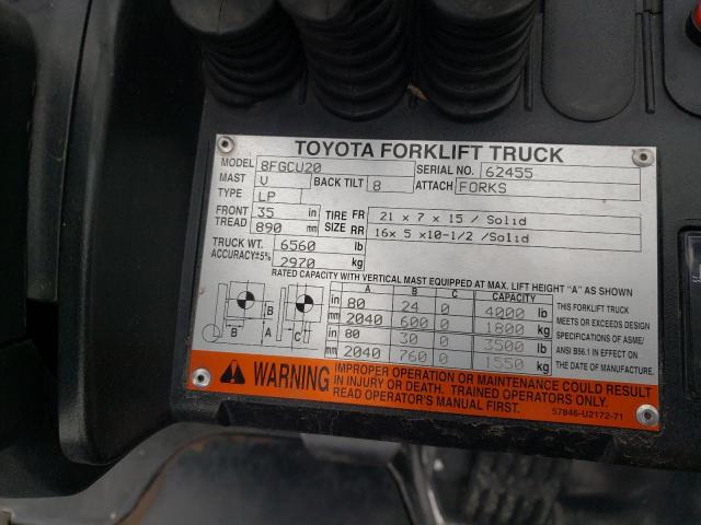 62455 - 2014 TOYOTA FORKLIFT ORANGE photo 10