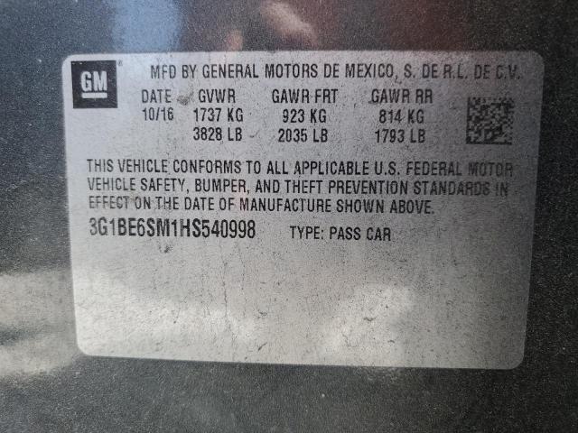 3G1BE6SM1HS540998 - 2017 CHEVROLET CRUZE LT CHARCOAL photo 12