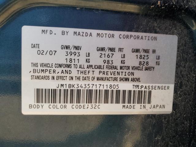 JM1BK343571711805 - 2007 MAZDA 3 HATCHBACK BLUE photo 13