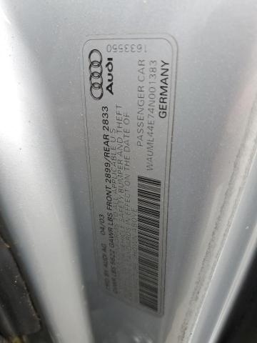 WAUML44E74N001383 - 2004 AUDI A8 L QUATTRO SILVER photo 12