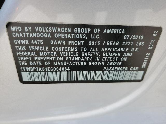 1VWBP7A31EC004664 - 2014 VOLKSWAGEN PASSAT SE SILVER photo 12