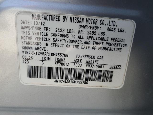 JN1CV6AR1DM755786 - 2013 INFINITI G37 SILVER photo 12