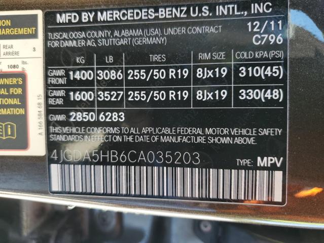 4JGDA5HB6CA035203 - 2012 MERCEDES-BENZ ML 350 4MATIC GOLD photo 13