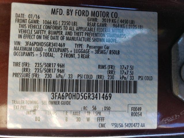 3FA6P0HD5GR341469 - 2016 FORD FUSION SE BROWN photo 12