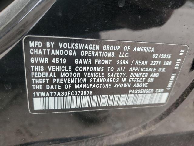 1VWAT7A30FC073578 - 2015 VOLKSWAGEN PASSAT S Սև լուսանկար 12