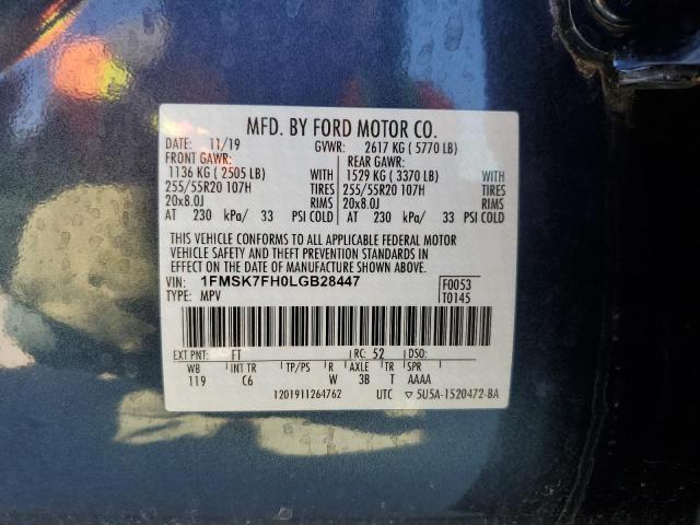 1FMSK7FH0LGB28447 - 2020 FORD EXPLORER LIMITED BLUE photo 13