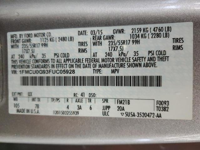 1FMCU0G93FUC05928 - 2015 FORD ESCAPE SE SILVER photo 12