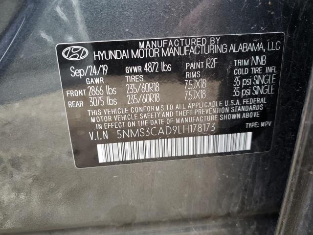 5NMS3CAD9LH178173 - 2020 HYUNDAI SANTA FE SEL GRAY photo 13