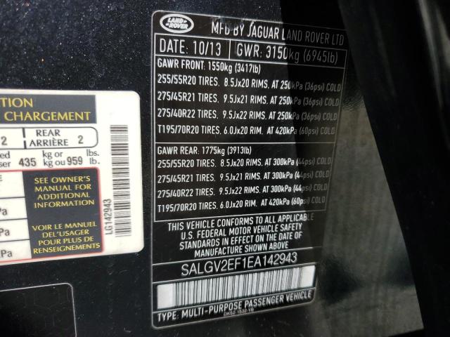 SALGV2EF1EA142943 - 2014 LAND ROVER RANGE ROVE AUTOBIOGRAPHY BLACK photo 14