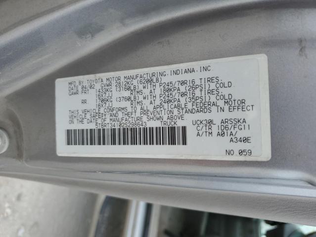 5TBRT34102S298643 - 2002 TOYOTA TUNDRA ACCESS CAB 灰色 照片 12