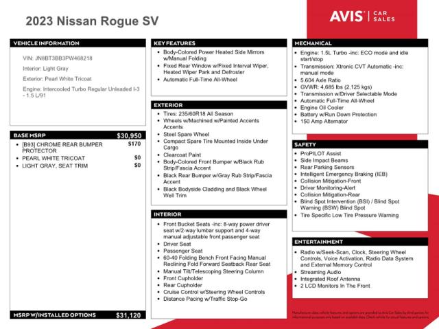 JN8BT3BB3PW468218 - 2023 NISSAN ROGUE SV WHITE photo 13