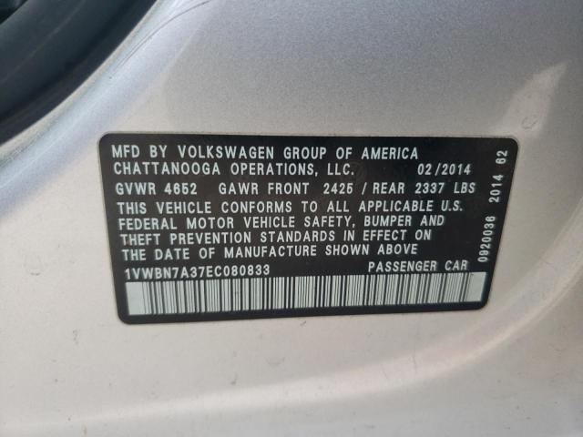 1VWBN7A37EC080833 - 2014 VOLKSWAGEN PASSAT SE 银色 照片 12